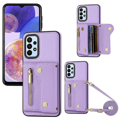 DF-09 For Samsung Galaxy A53 5G Accordion Card Case Crossbody Lanyard Zipper Pocket Kickstand