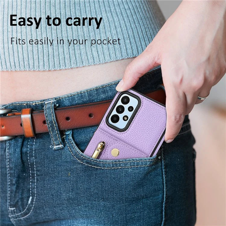 DF-09 For Samsung Galaxy A53 5G Accordion Card Case Crossbody Lanyard Zipper Pocket Kickstand