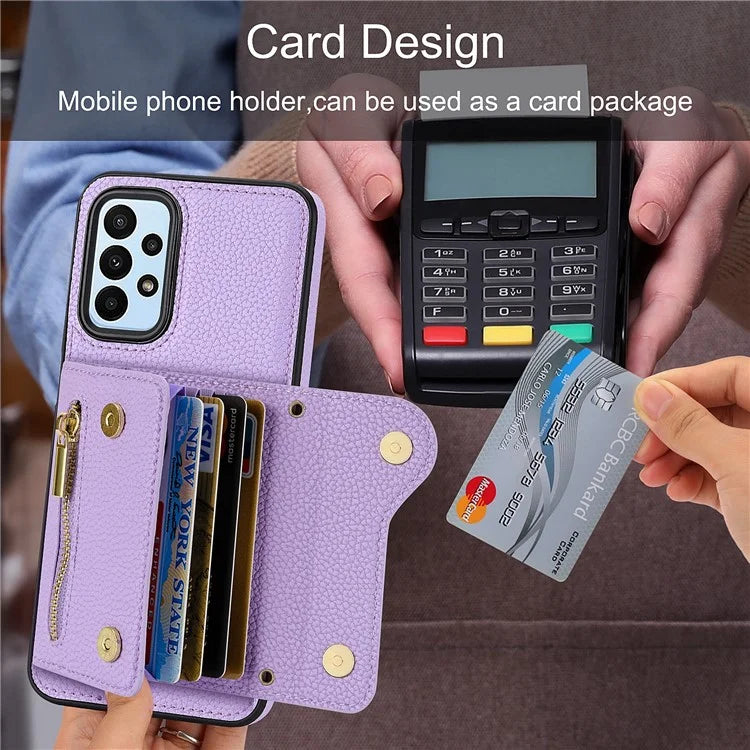 DF-09 For Samsung Galaxy A53 5G Accordion Card Case Crossbody Lanyard Zipper Pocket Kickstand