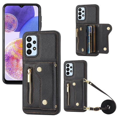 DF-09 For Samsung Galaxy A53 5G Accordion Card Case Crossbody Lanyard Zipper Pocket Kickstand