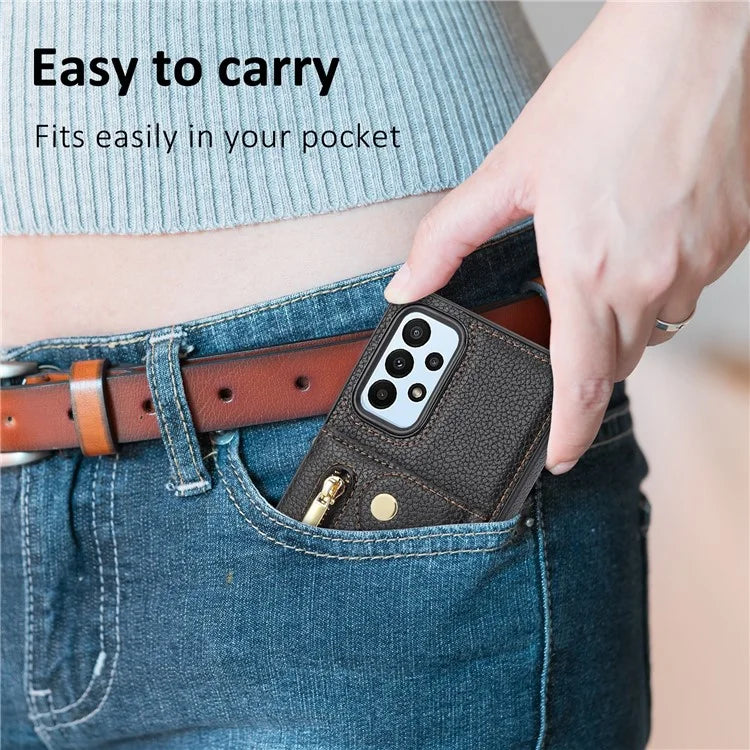 DF-09 For Samsung Galaxy A53 5G Accordion Card Case Crossbody Lanyard Zipper Pocket Kickstand