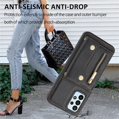DF-09 For Samsung Galaxy A53 5G Accordion Card Case Crossbody Lanyard Zipper Pocket Kickstand