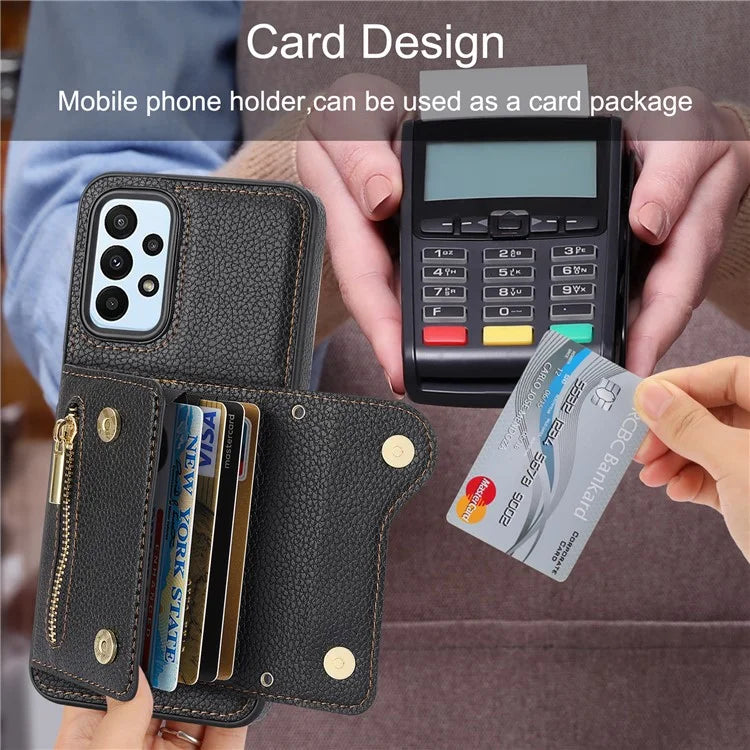 DF-09 For Samsung Galaxy A53 5G Accordion Card Case Crossbody Lanyard Zipper Pocket Kickstand