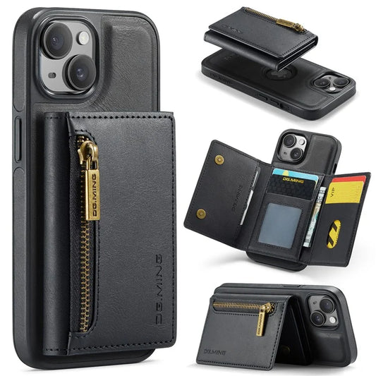 DG.MING M5 Series For iPhone 14 Magnetic Case RFID Blocking Detachable Leather+TPU+PC Wallet Cover