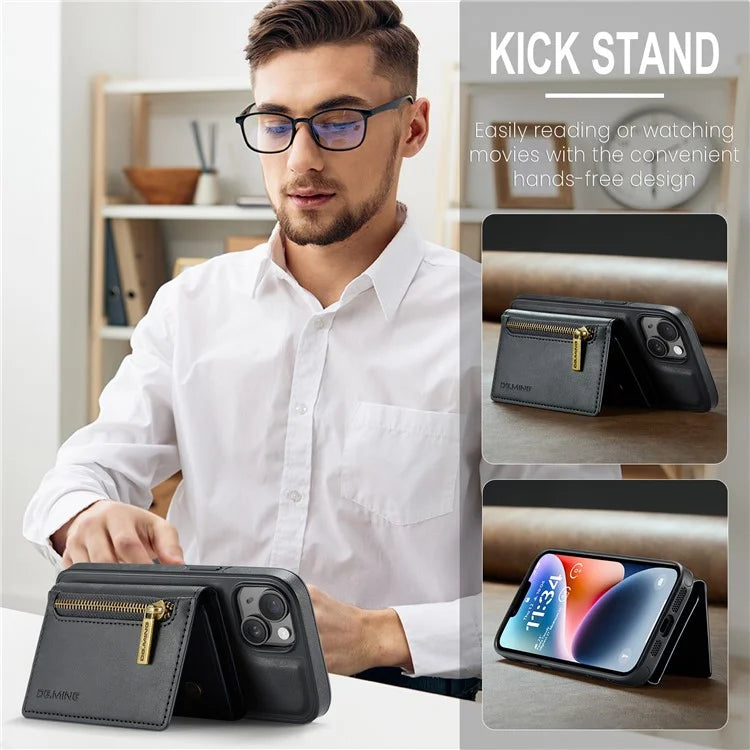 DG.MING M5 Series For iPhone 14 Magnetic Case RFID Blocking Detachable Leather+TPU+PC Wallet Cover
