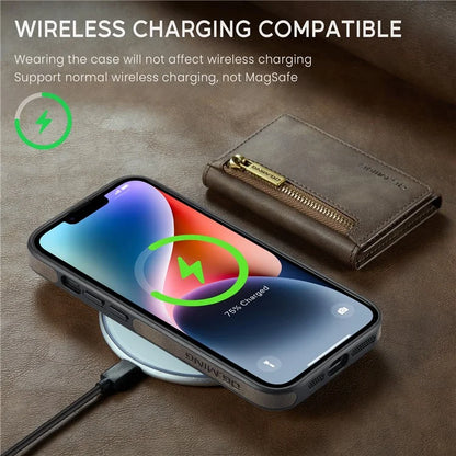 DG.MING M5 Series For iPhone 14 Magnetic Case RFID Blocking Detachable Leather+TPU+PC Wallet Cover