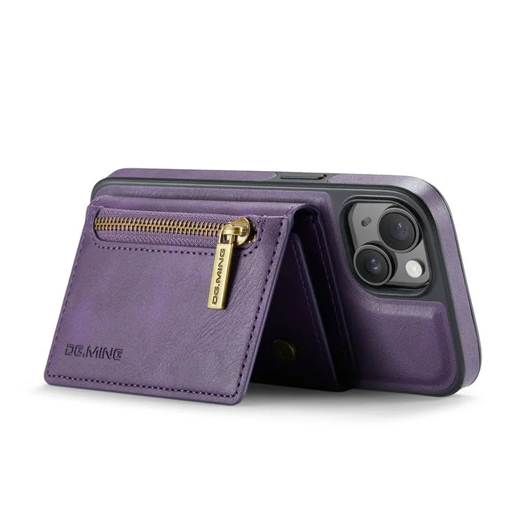DG.MING M5 Series For iPhone 14 Magnetic Case RFID Blocking Detachable Leather+TPU+PC Wallet Cover