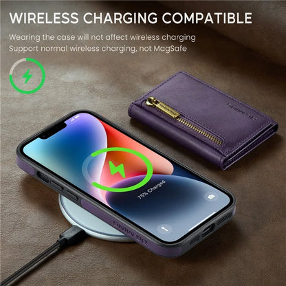 DG.MING M5 Series For iPhone 14 Magnetic Case RFID Blocking Detachable Leather+TPU+PC Wallet Cover