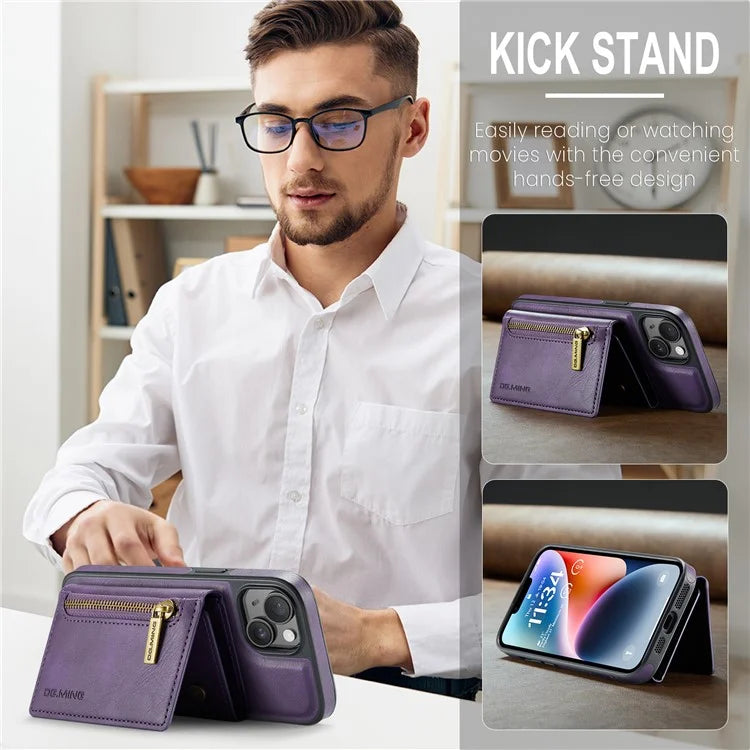 DG.MING M5 Series For iPhone 14 Magnetic Case RFID Blocking Detachable Leather+TPU+PC Wallet Cover