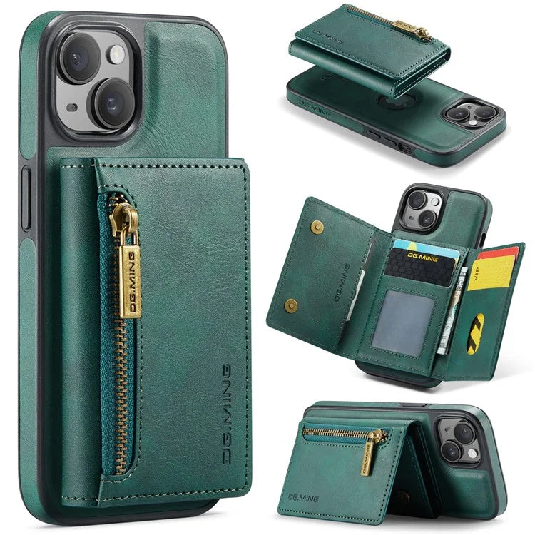 DG.MING M5 Series For iPhone 14 Plus Case Detachable Magnetic Leather Phone Protector with Card Slots