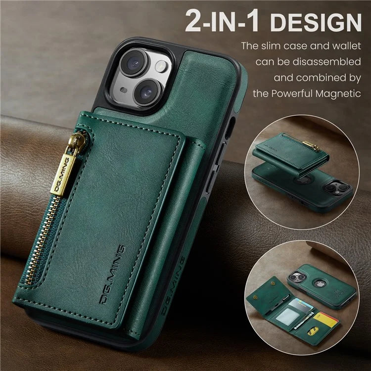 DG.MING M5 Series For iPhone 14 Plus Case Detachable Magnetic Leather Phone Protector with Card Slots