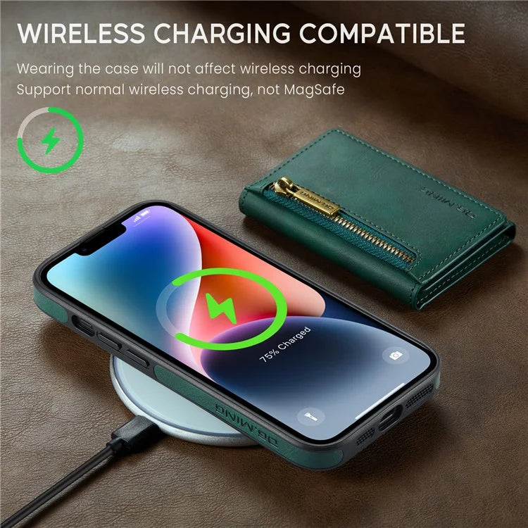 DG.MING M5 Series For iPhone 14 Plus Case Detachable Magnetic Leather Phone Protector with Card Slots