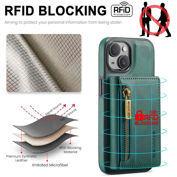 DG.MING M5 Series For iPhone 14 Plus Case Detachable Magnetic Leather Phone Protector with Card Slots