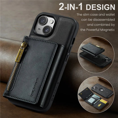 DG.MING M5 Series For iPhone 14 Plus Case Detachable Magnetic Leather Phone Protector with Card Slots