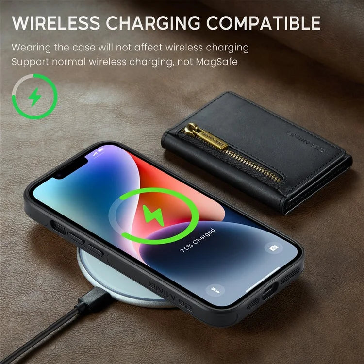 DG.MING M5 Series For iPhone 14 Plus Case Detachable Magnetic Leather Phone Protector with Card Slots