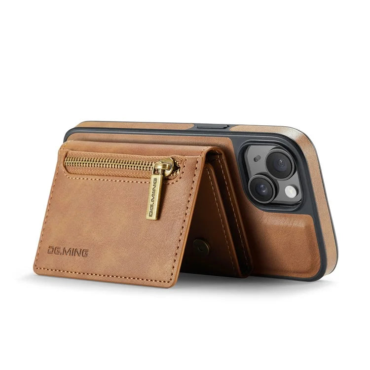 DG.MING M5 Series For iPhone 14 Plus Case Detachable Magnetic Leather Phone Protector with Card Slots