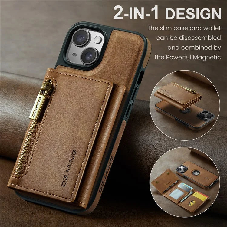 DG.MING M5 Series For iPhone 14 Plus Case Detachable Magnetic Leather Phone Protector with Card Slots