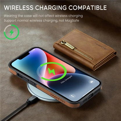 DG.MING M5 Series For iPhone 14 Plus Case Detachable Magnetic Leather Phone Protector with Card Slots