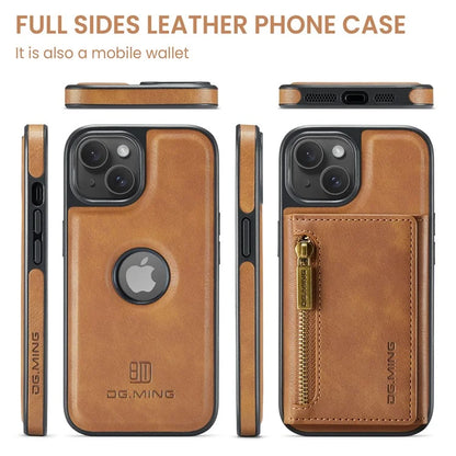 DG.MING M5 Series For iPhone 14 Plus Case Detachable Magnetic Leather Phone Protector with Card Slots
