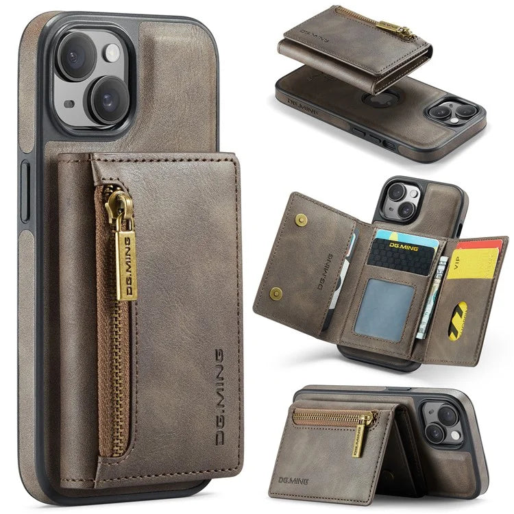 DG.MING M5 Series For iPhone 14 Plus Case Detachable Magnetic Leather Phone Protector with Card Slots