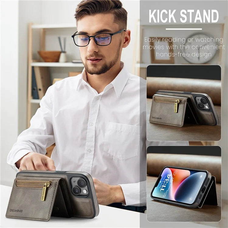 DG.MING M5 Series For iPhone 14 Plus Case Detachable Magnetic Leather Phone Protector with Card Slots