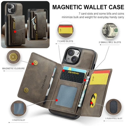 DG.MING M5 Series For iPhone 14 Plus Case Detachable Magnetic Leather Phone Protector with Card Slots