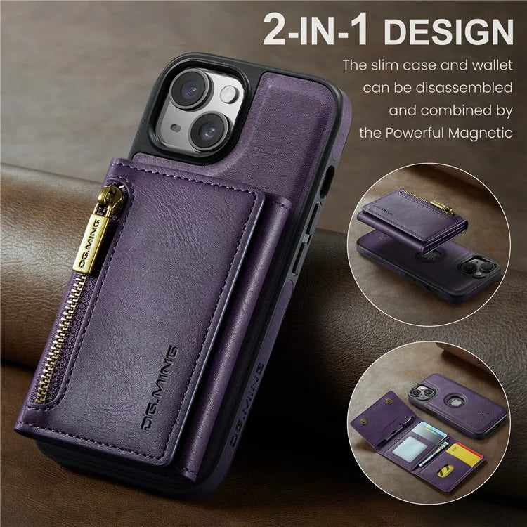 DG.MING M5 Series For iPhone 14 Plus Case Detachable Magnetic Leather Phone Protector with Card Slots