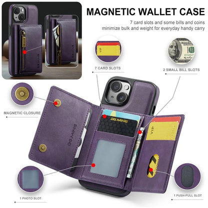 DG.MING M5 Series For iPhone 14 Plus Case Detachable Magnetic Leather Phone Protector with Card Slots