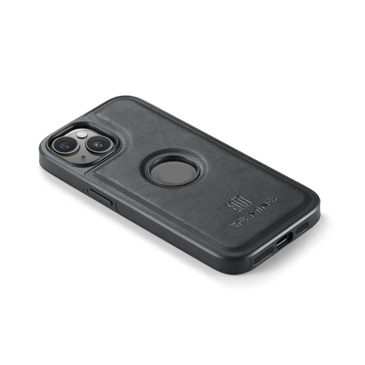 DG.MING For iPhone 13 6.1 inch Cell Phone Case Leather Coating Support Wireless Charging Back Cover