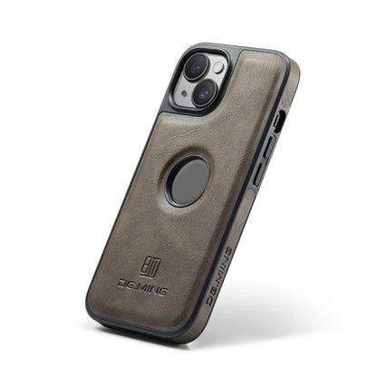 DG.MING For iPhone 13 6.1 inch Cell Phone Case Leather Coating Support Wireless Charging Back Cover