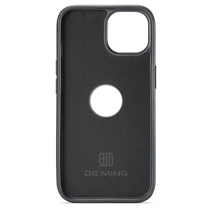 DG.MING For iPhone 13 6.1 inch Cell Phone Case Leather Coating Support Wireless Charging Back Cover