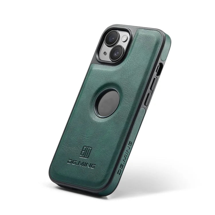 DG.MING For iPhone 13 6.1 inch Cell Phone Case Leather Coating Support Wireless Charging Back Cover