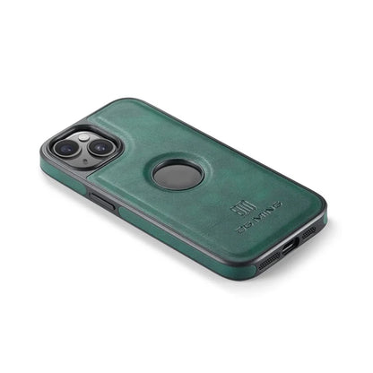 DG.MING For iPhone 13 6.1 inch Cell Phone Case Leather Coating Support Wireless Charging Back Cover