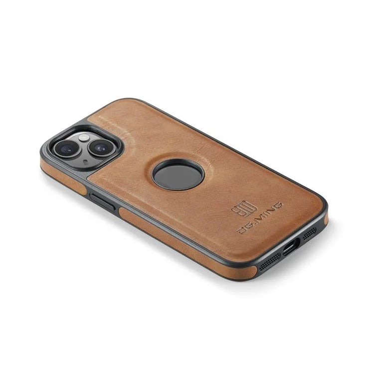 DG.MING For iPhone 14 Case Scratch-proof Full Side Leather Coating Phone Shell