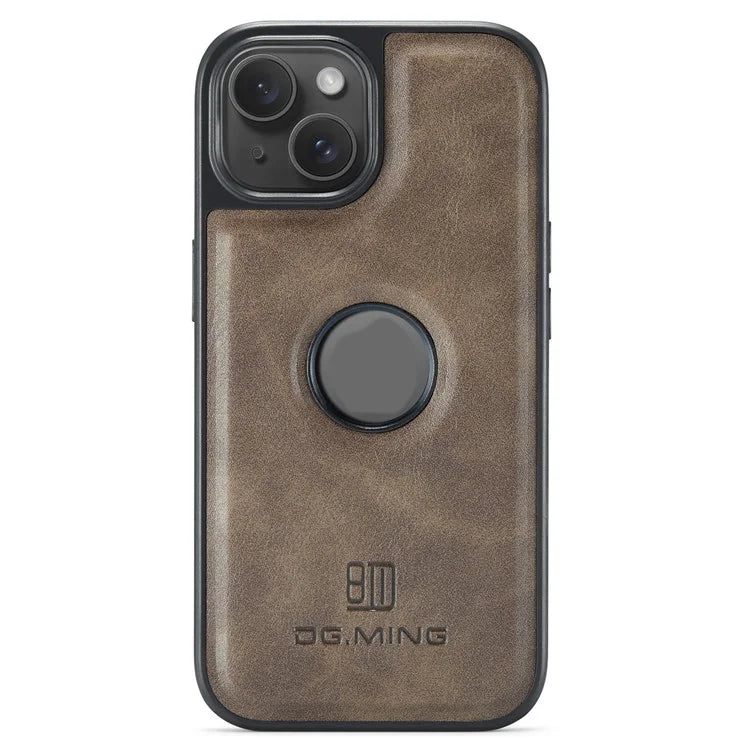 DG.MING For iPhone 14 Case Scratch-proof Full Side Leather Coating Phone Shell