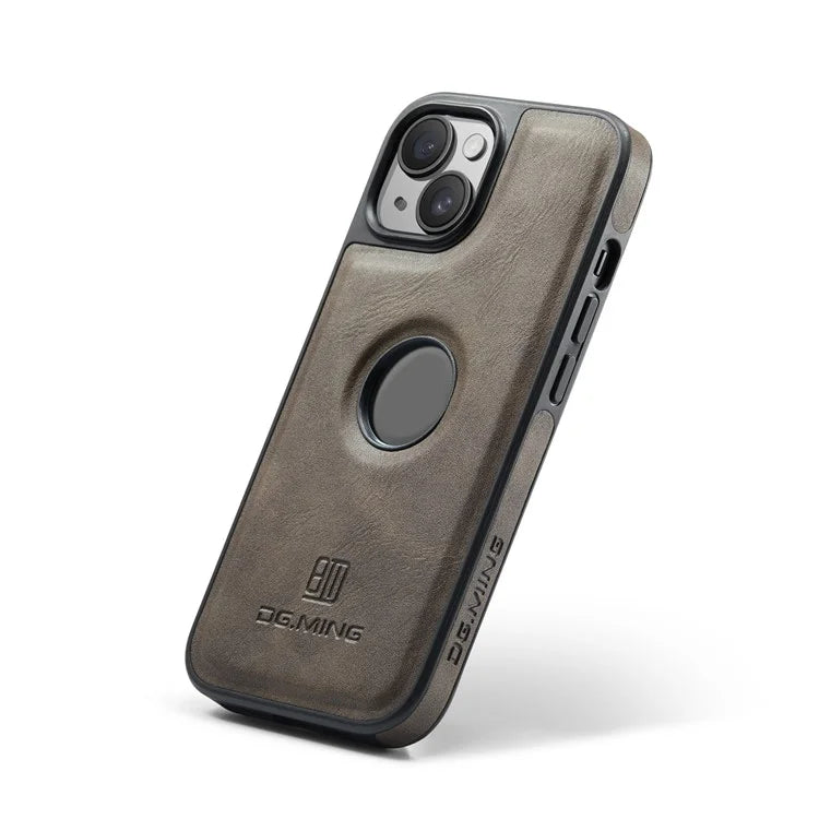 DG.MING For iPhone 14 Case Scratch-proof Full Side Leather Coating Phone Shell