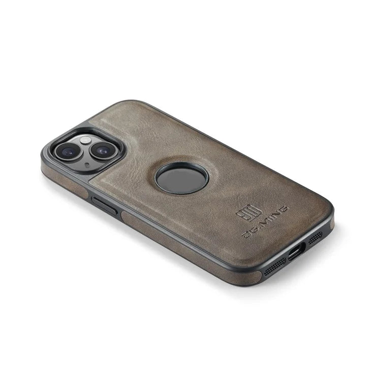 DG.MING For iPhone 14 Plus Case Anti-fall Leather Coated PC+TPU Phone Back Cover