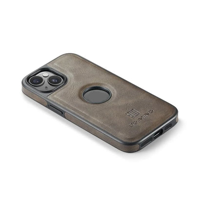 DG.MING For iPhone 14 Plus Case Anti-fall Leather Coated PC+TPU Phone Back Cover