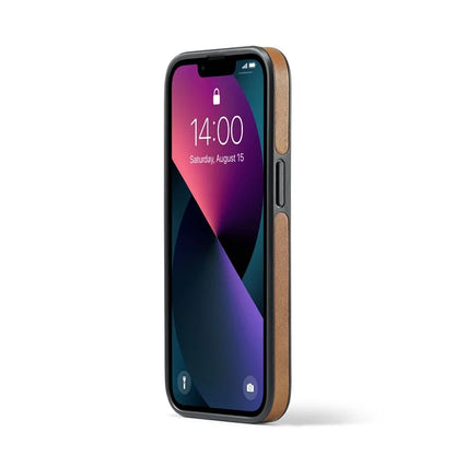 DG.MING For iPhone 14 Plus Case Anti-fall Leather Coated PC+TPU Phone Back Cover