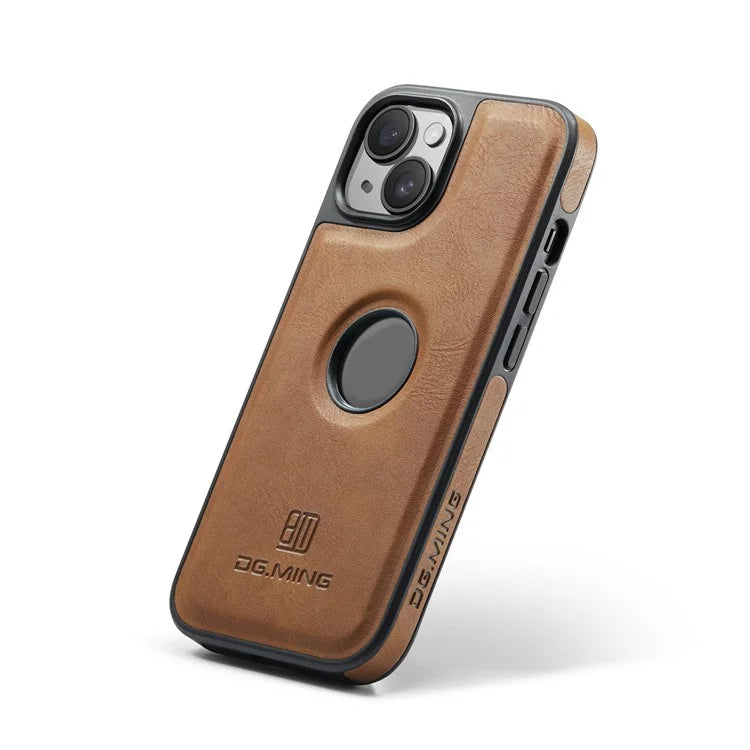 DG.MING For iPhone 14 Plus Case Anti-fall Leather Coated PC+TPU Phone Back Cover