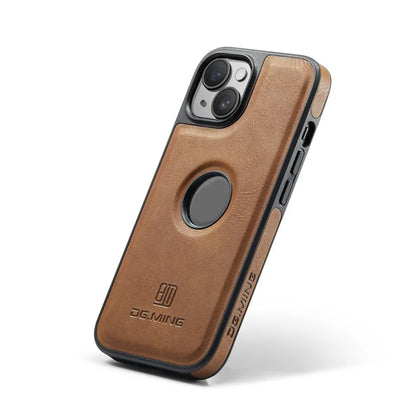 DG.MING For iPhone 14 Plus Case Anti-fall Leather Coated PC+TPU Phone Back Cover