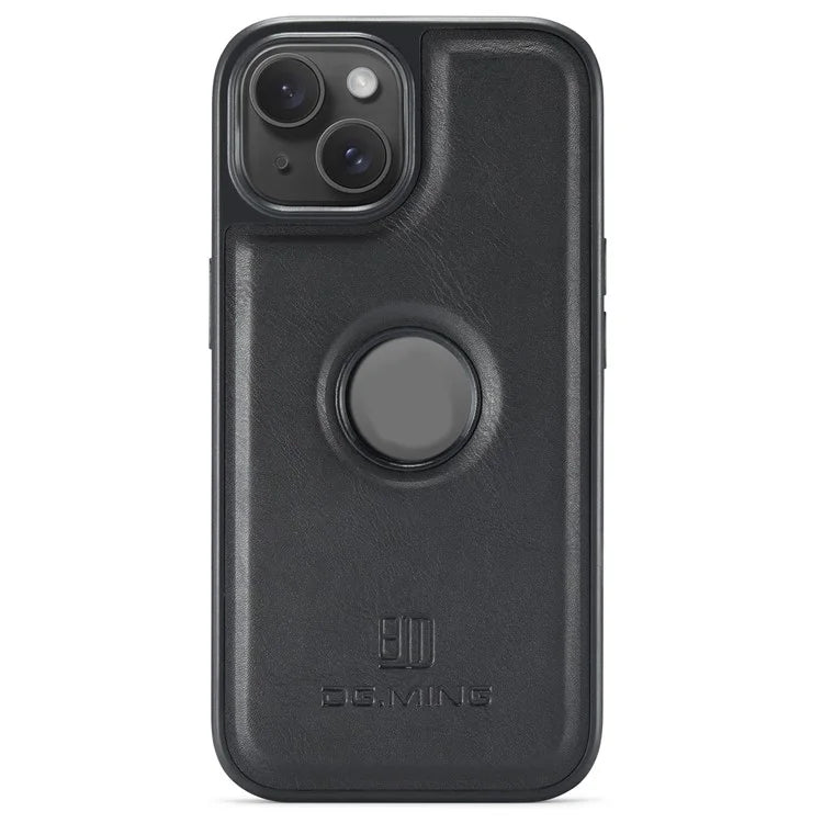 DG.MING For iPhone 14 Plus Case Anti-fall Leather Coated PC+TPU Phone Back Cover