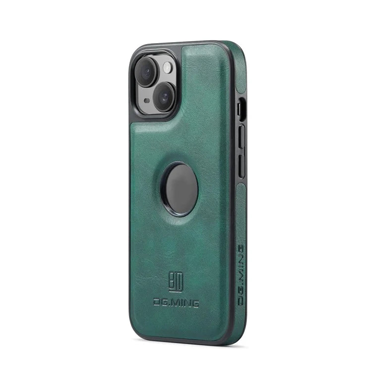 DG.MING For iPhone 14 Plus Case Anti-fall Leather Coated PC+TPU Phone Back Cover