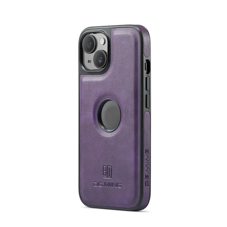 DG.MING For iPhone 14 Plus Case Anti-fall Leather Coated PC+TPU Phone Back Cover