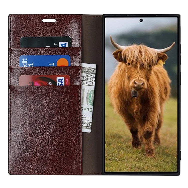 For Samsung Galaxy S23 Ultra Case Crazy Horse Texture Split Leather Wallet Cover