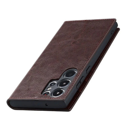 For Samsung Galaxy S23 Ultra Case Crazy Horse Texture Split Leather Wallet Cover