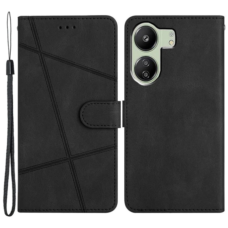 For Xiaomi Redmi 13C 4G / Poco C65 4G Case Crazy Horse Texture Phone Cover with Wrist Strap