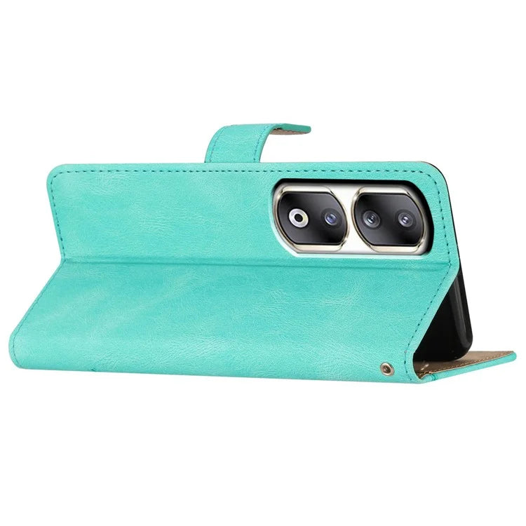 For Honor 90 Pro Case Leather Wallet Imprinted Phone Cover with Hand Strap