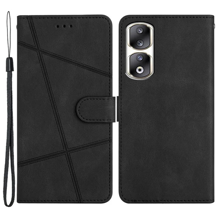 For Honor 90 Pro Case Leather Wallet Imprinted Phone Cover with Hand Strap