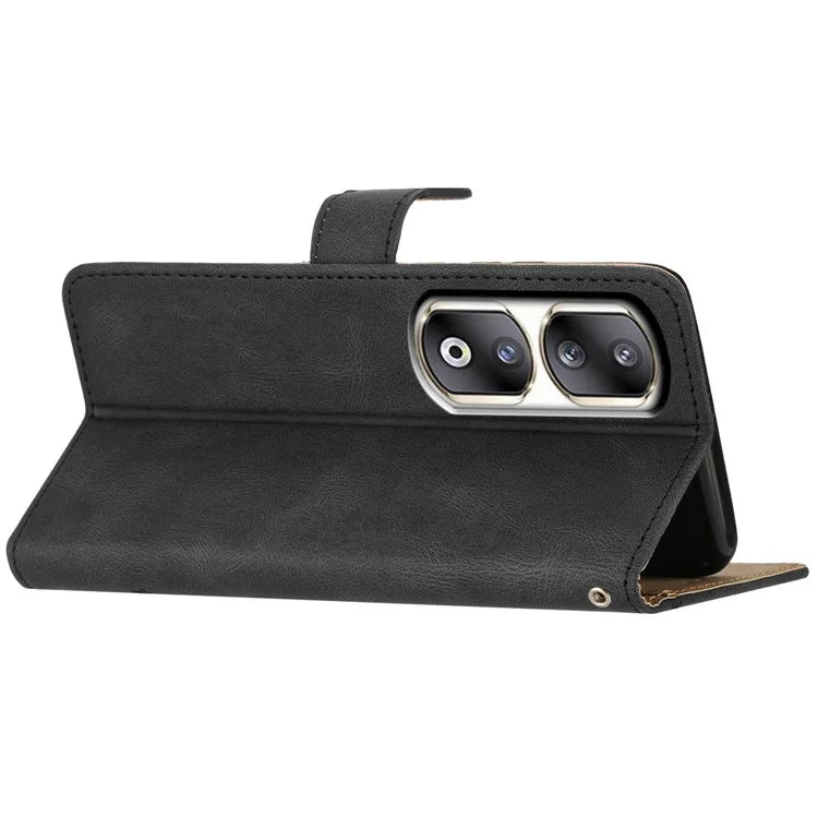 For Honor 90 Pro Case Leather Wallet Imprinted Phone Cover with Hand Strap